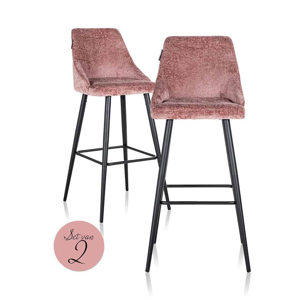 Chaise de bar Brooke rose chenille (lot de 2) (Bergen 705 rose chenille)