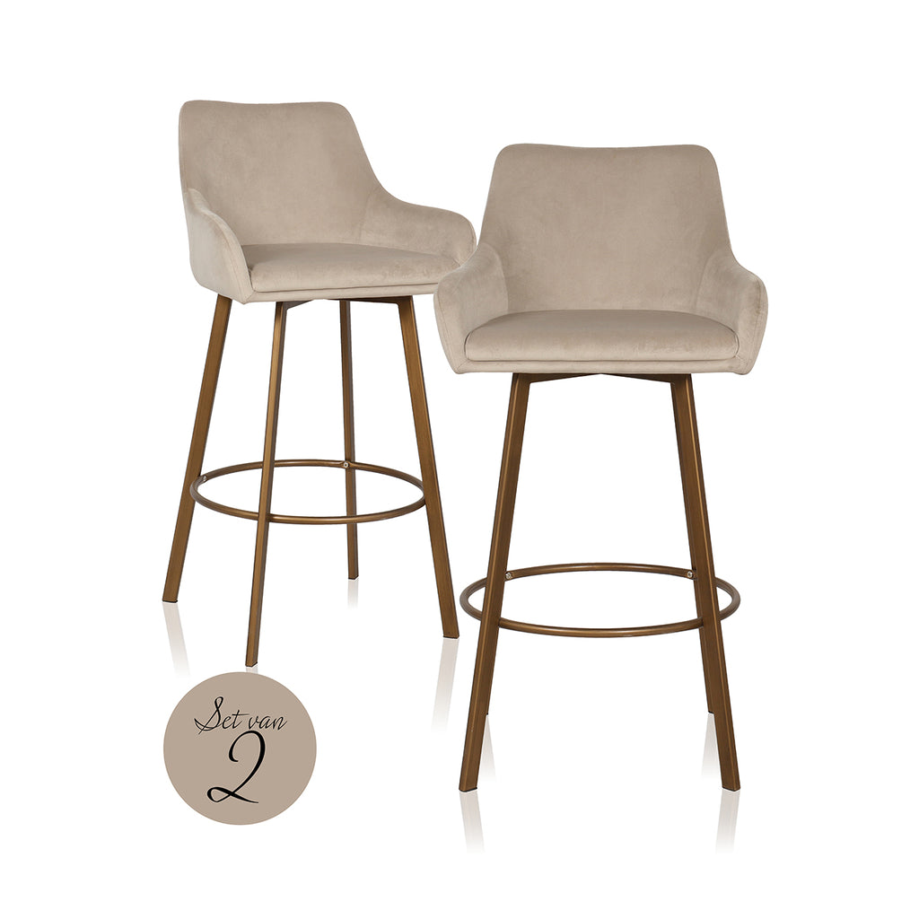 Tabouret de bar Cressida à dossier haut en velours kaki (lot de 2) (Quartz Khaki 903)