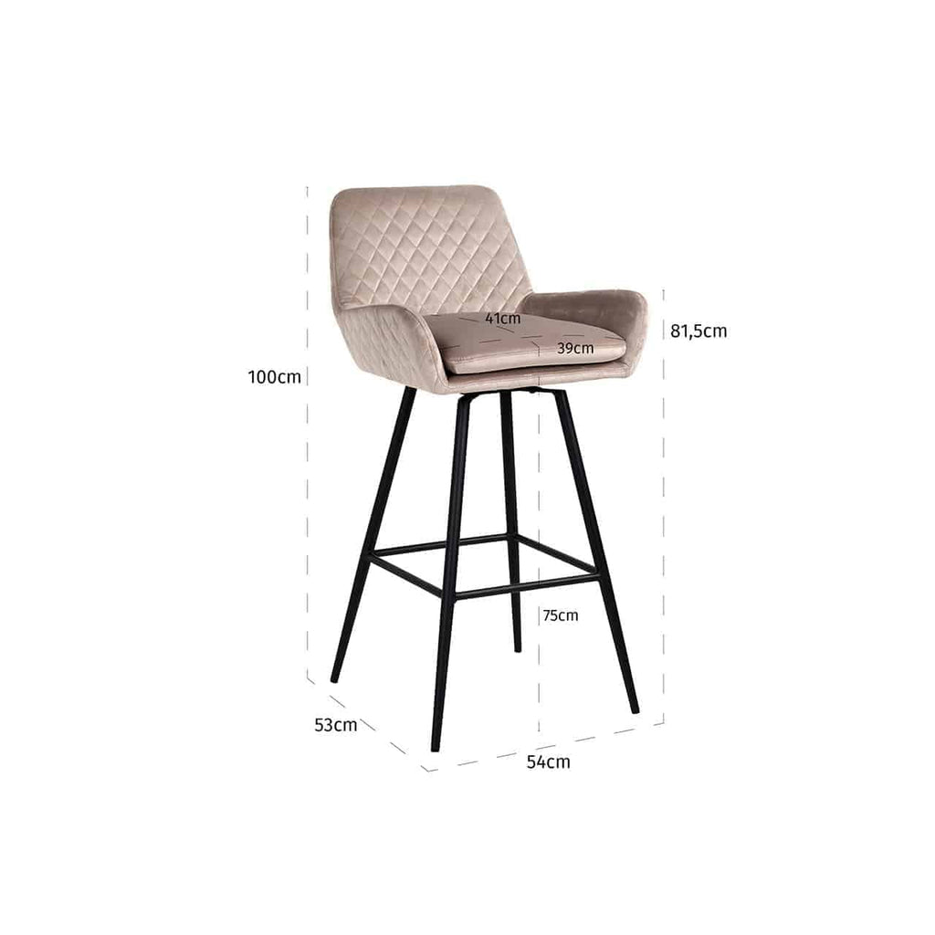 Tabouret de bar Linsey pivotant en velours kaki