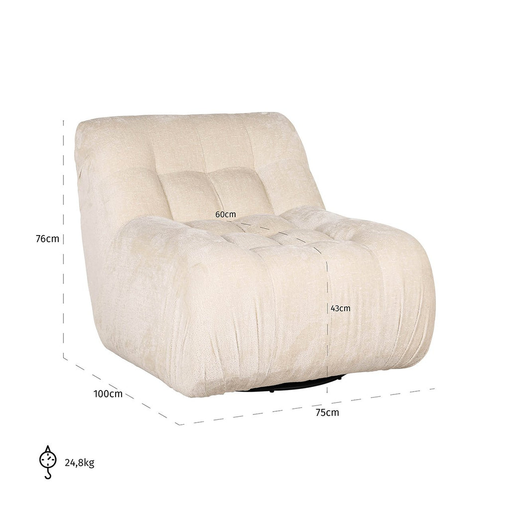 Draaifauteuil Rosy white chenille