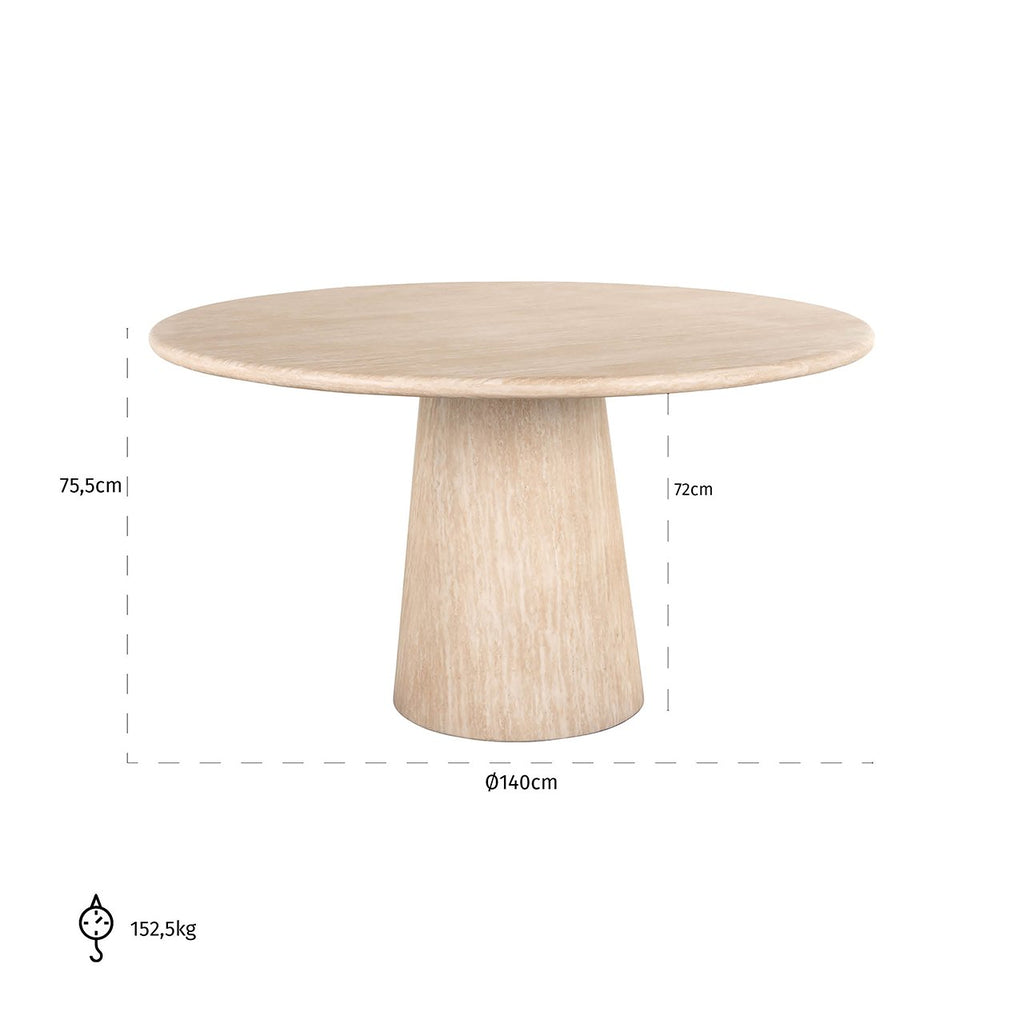 Eettafel Fictus 140Ø faux travertin (Beige)